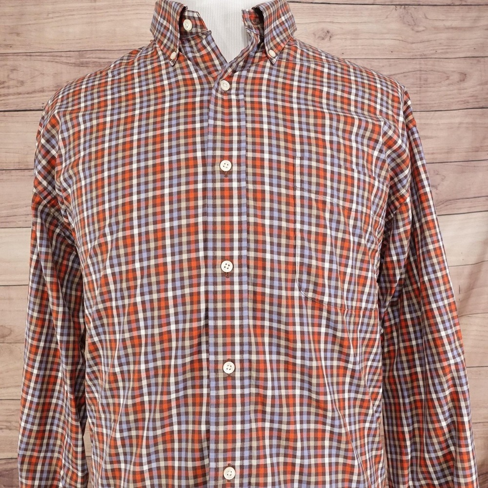 Daniel Cremieux Shirt Mens XL Orange Brown Plaid Button Down Long Sleeve